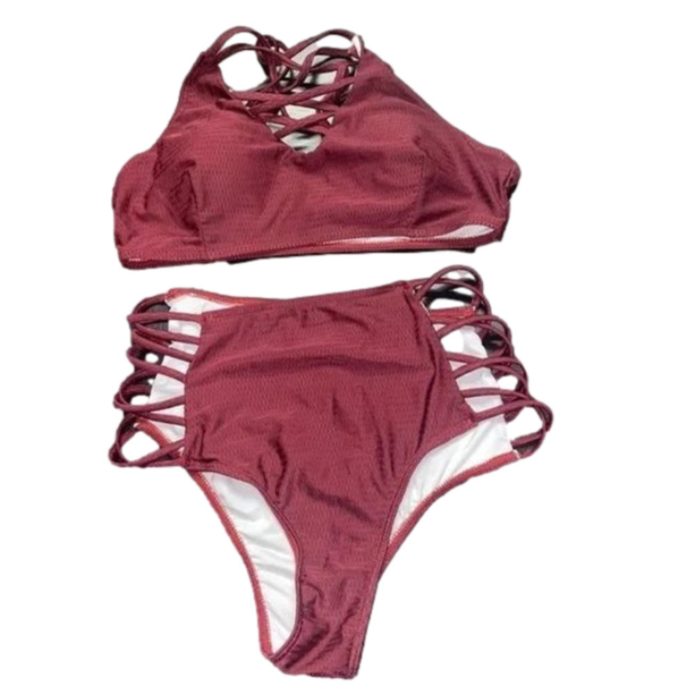 🔥🔥SALE🔥🔥Cupshe Strappy Burgundy Red Bikini Top & Bottom Set Women's